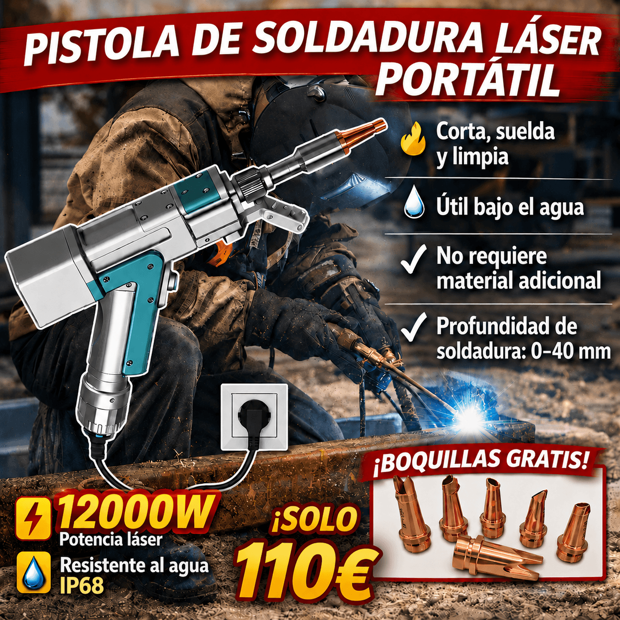[85% de descuento] Pistola de soldadura láser manual BOSCH 12.000 W 4 en 1