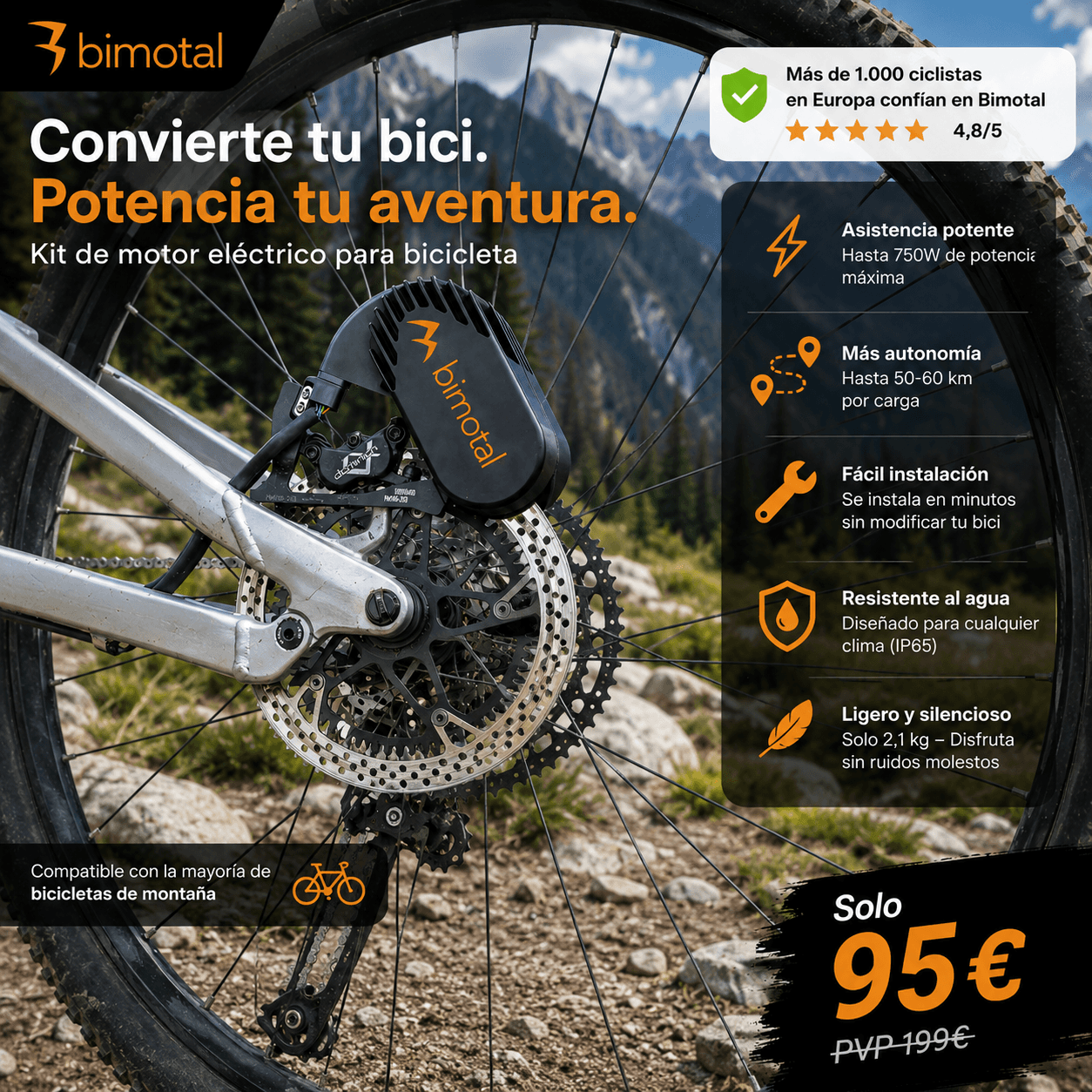 Elevate es un motor de bicicleta eléctrica extraíble, liviano y potente que se conecta inteligentemente a los soportes de freno de disco de su bicicleta.